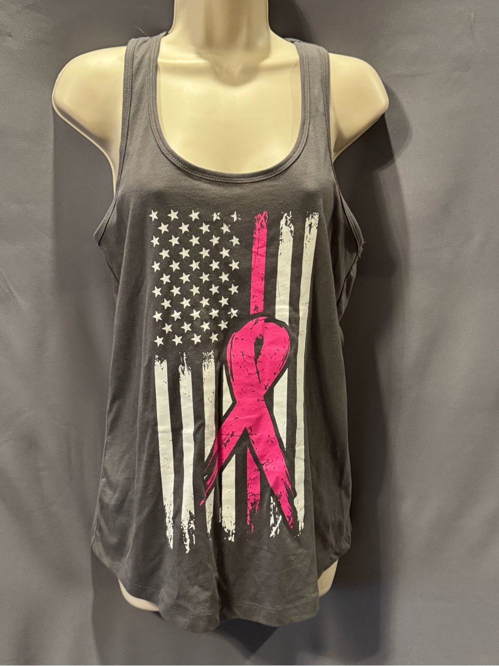 Women’s Tank Top Flag with Breast Cancer Awareness Ribbon Size Medium